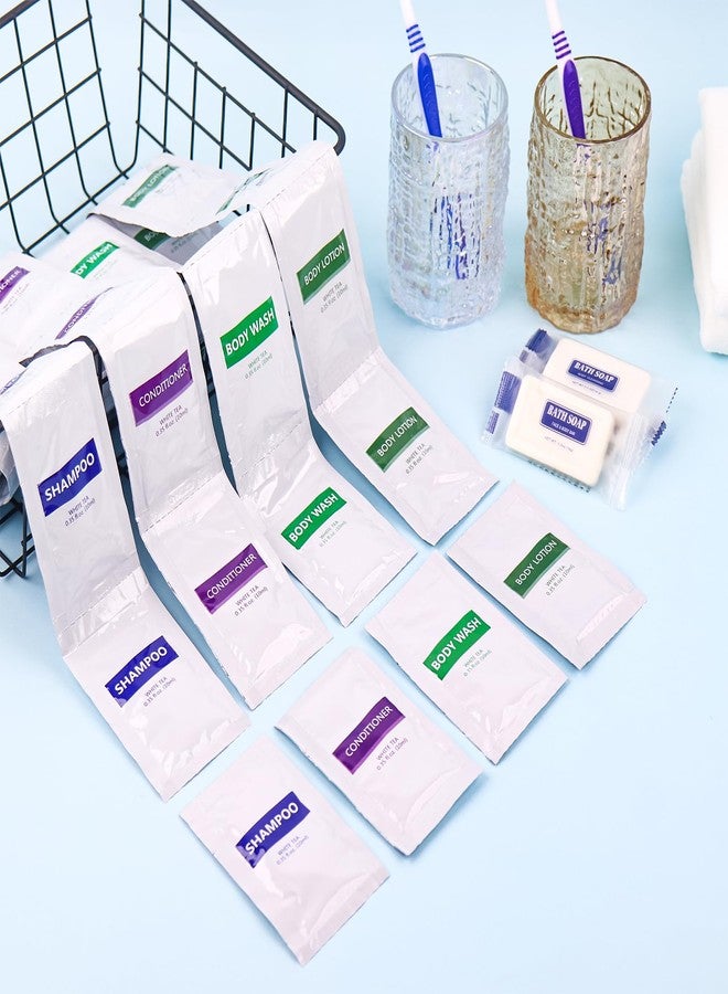 اتش كيو اس ال سوند مجموعة أدوات النظافة الشخصية ٥ في ١ بحجم مناسب للسفر (٥٠ قطعة) مجموعة من ٥ قطع: ١٠ قطع غسول للجسم بحجم مناسب للسفر، ١٠ قطع شامبو فندقي، ١٠ قطع بلسم صغير، ١٠ قطع لوشن للجسم، ١٠ قطع صابون، كمية كبيرة من مستلزمات الضيافة الصغيرة - Image 3